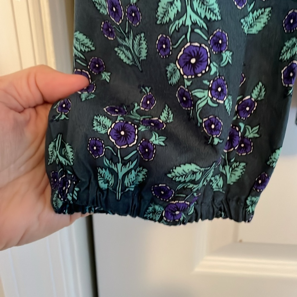 NWT J Crew L floral tunic top teal w purple flowers ruffle crew neck long sleeve - Picture 6 of 7